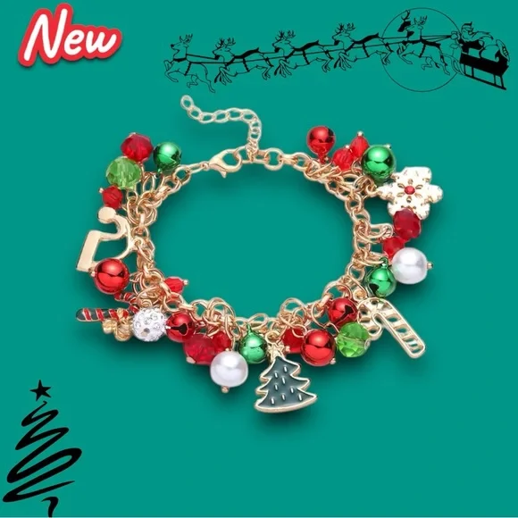 New Christmas Jingle Bells (they actually make noise) Gold Tone Charm Bracelet - Picture 6 of 6